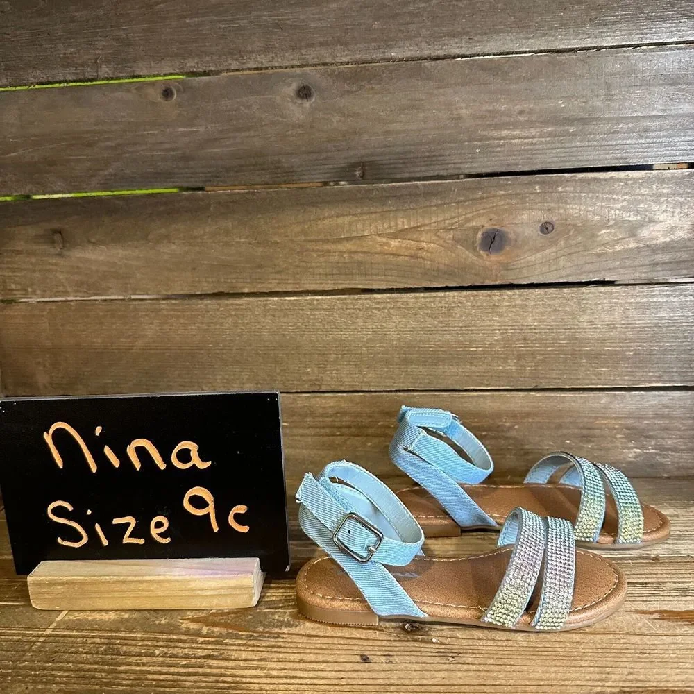 New NIB Little Kids Nina Cameena Blue Bedazzled Strappy Sandals‎ Size 9 C